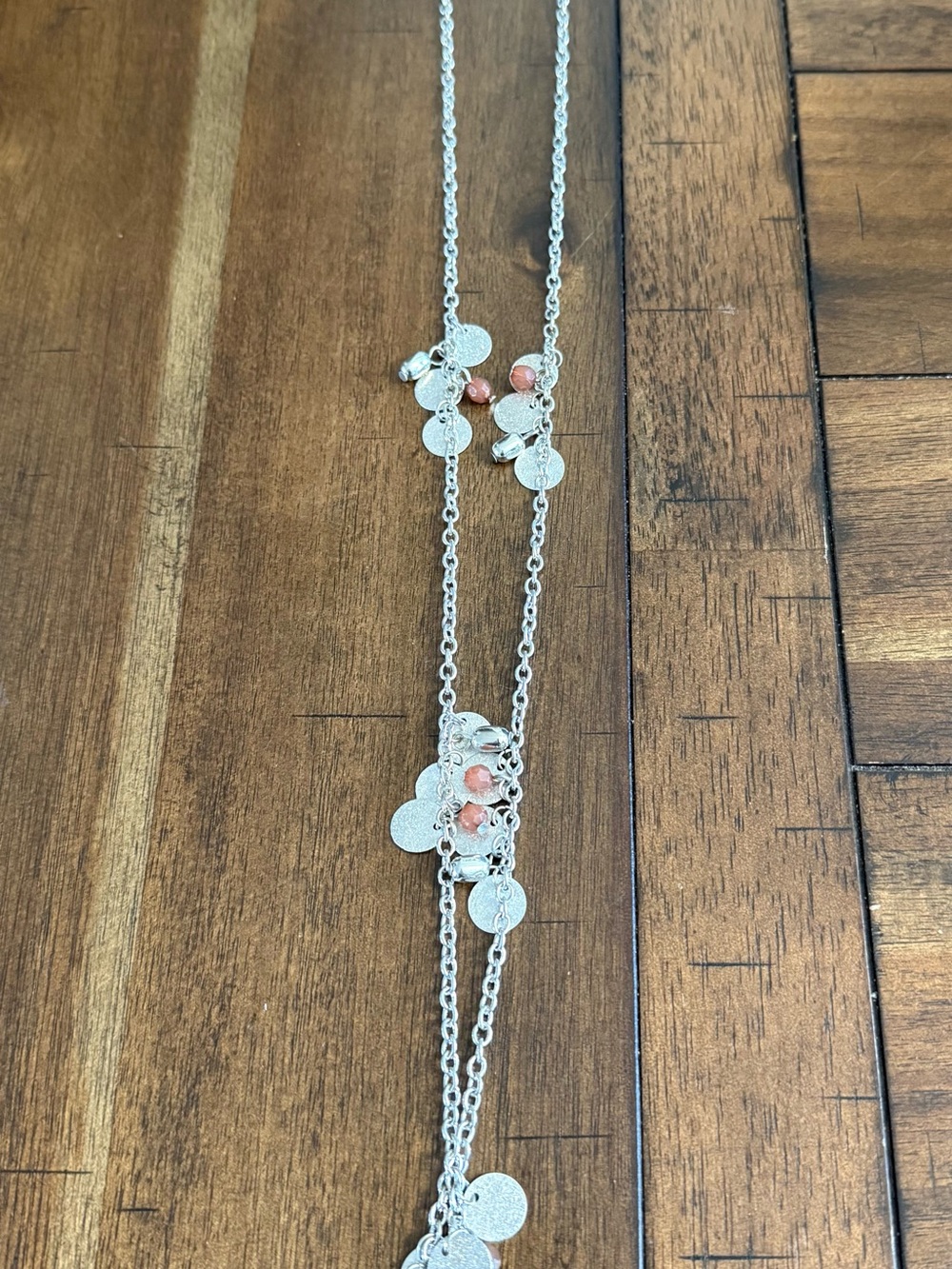 Silver Chain Necklace with Pink Accent Beads and Lobster Clasp